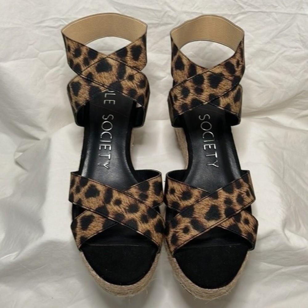 Sole Society Carmelina Leopard Print Espadrille Boho Wedge Sandals Size 6M